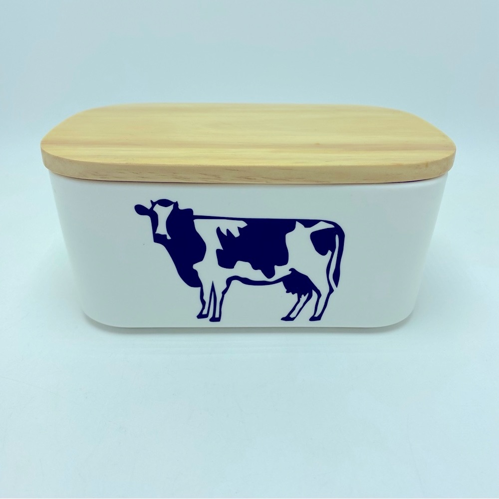 Dowan Bone China Covered Cow Dish Bamboo Lid